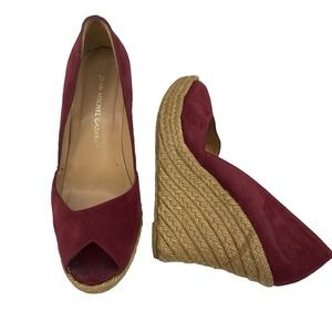 Jean Michel Cazabat‎ Size 7 Maroon High Heels Wedge Peep Toe Slip On Shoes Suede